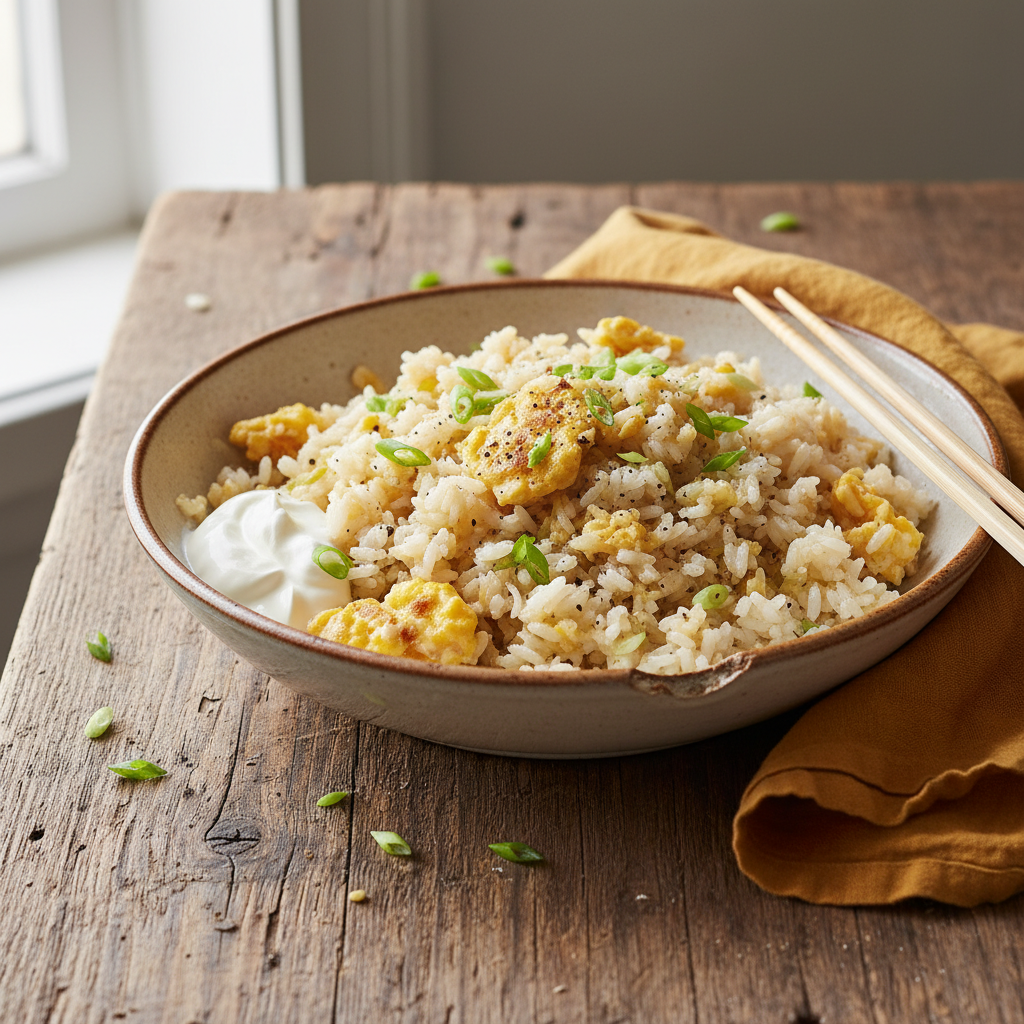 Riz Sauté aux Œufs et Crème Fraîche