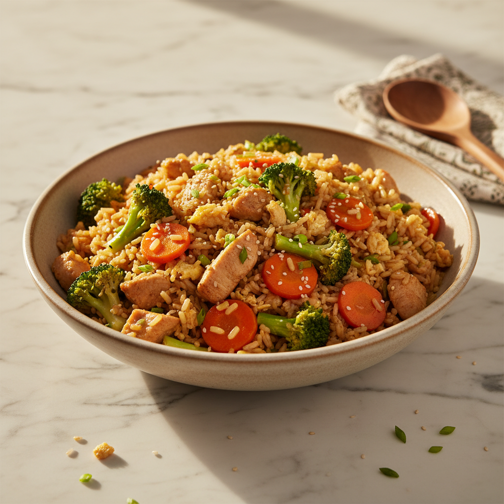 Riz Sauté Asiatique aux Légumes et Poulet