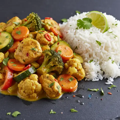 Curry with Vegetables and Roasted Chicken