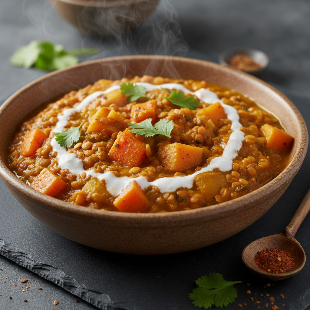 Curry de Lentilles et Légumes Racines