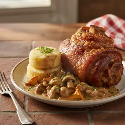 Bayerische Schweinshaxe mit Pilzsauce