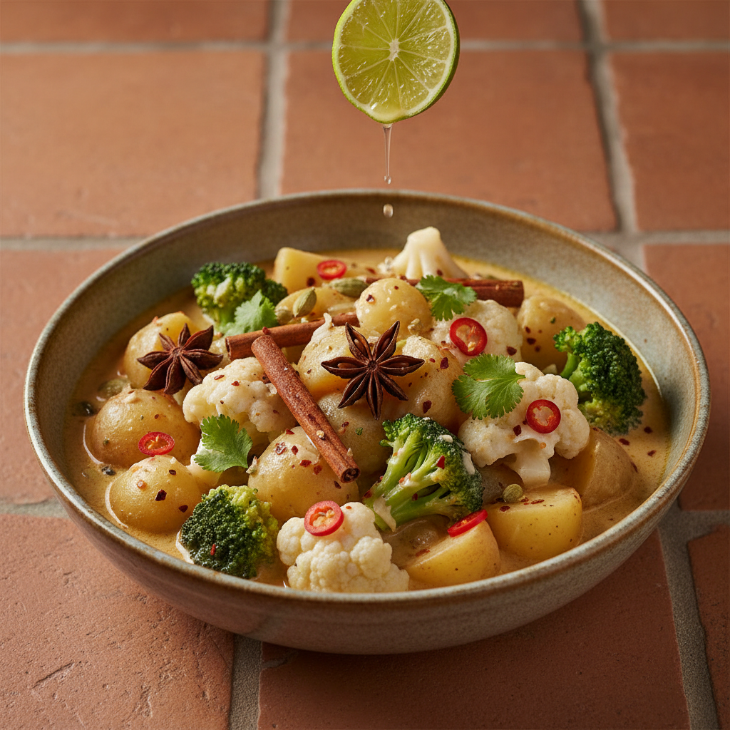Curry de Noix de Coco avec Pommes de Terre, Brocoli et Chou-fleur