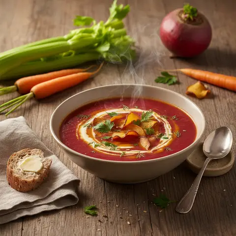 Möhren-, Sellerie- und Rübensuppe