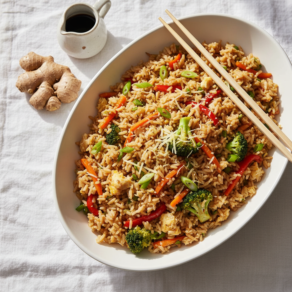 Riz Sauté Asiatique aux Légumes et Œuf