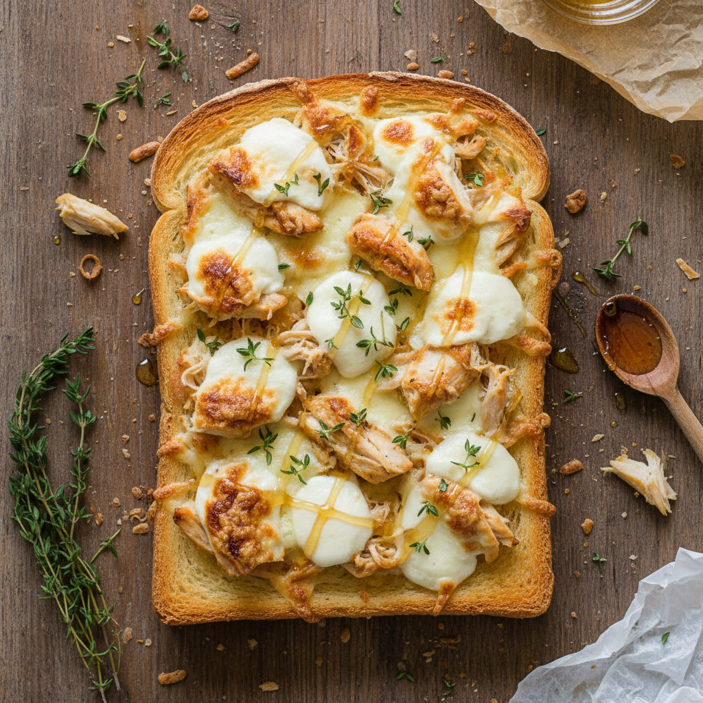Pizza maison pain de mie poulet-fromage miel-thym