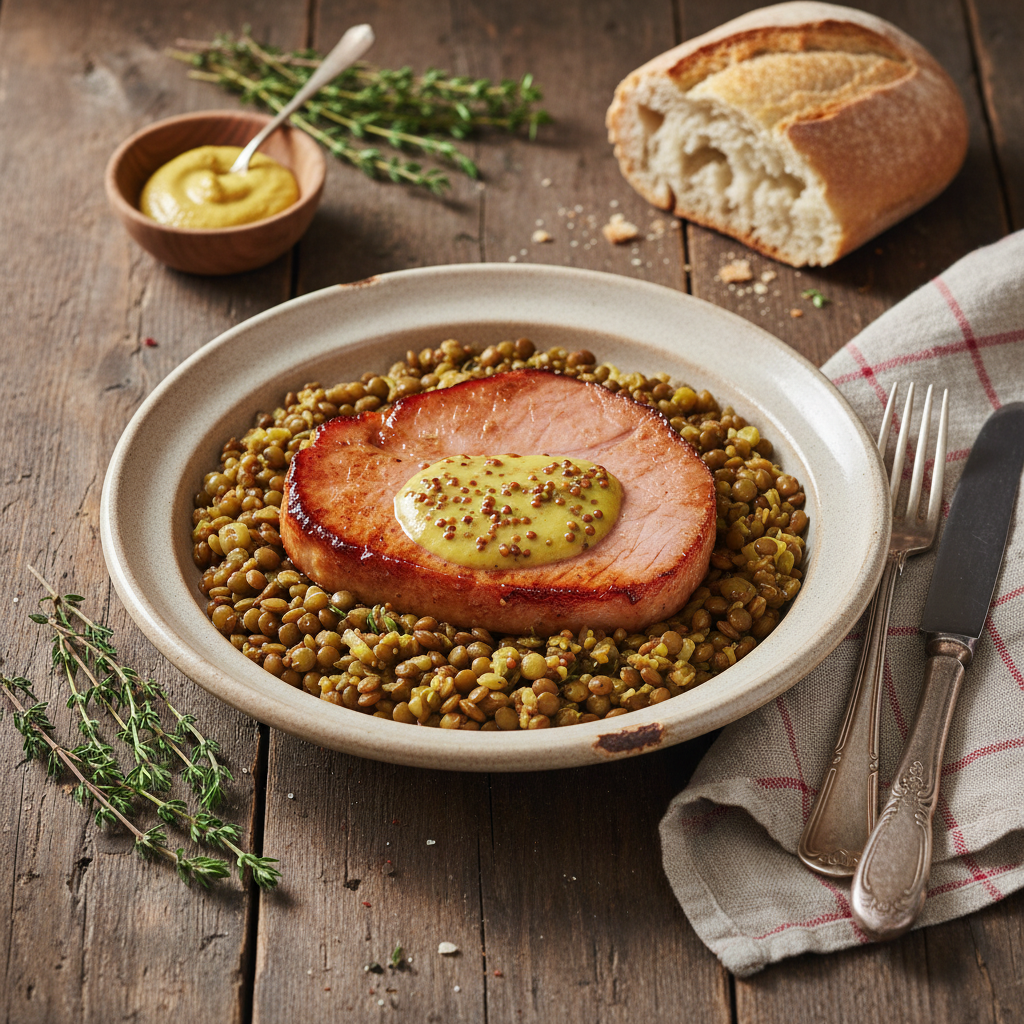 Jambon aux Lentilles et Moutarde