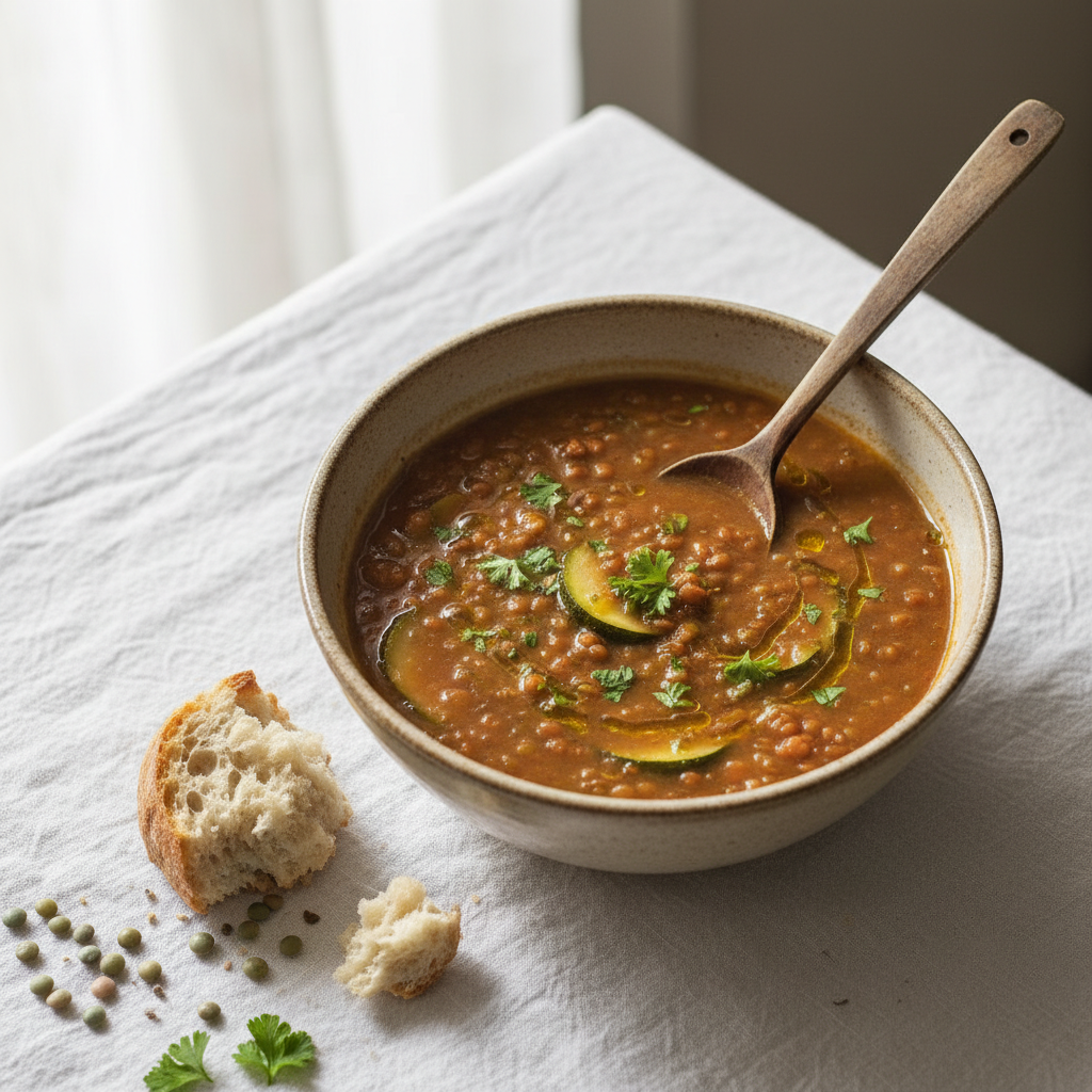 Soupe de lentilles et courgettes