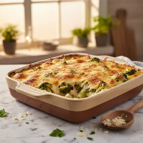 Broccoli and Asparagus Gratin with Gruyère