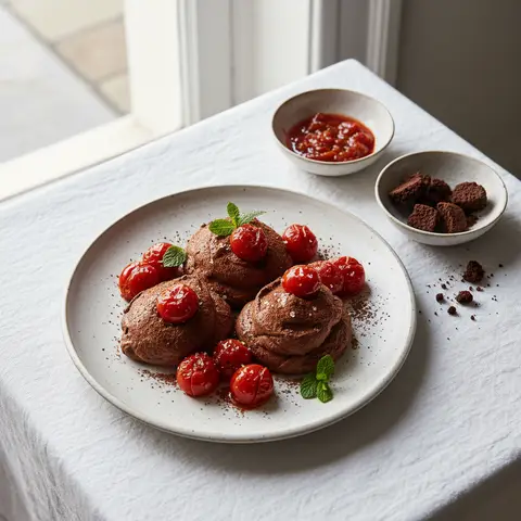 Dekonstruierte Schokoladenmousse mit Tomate