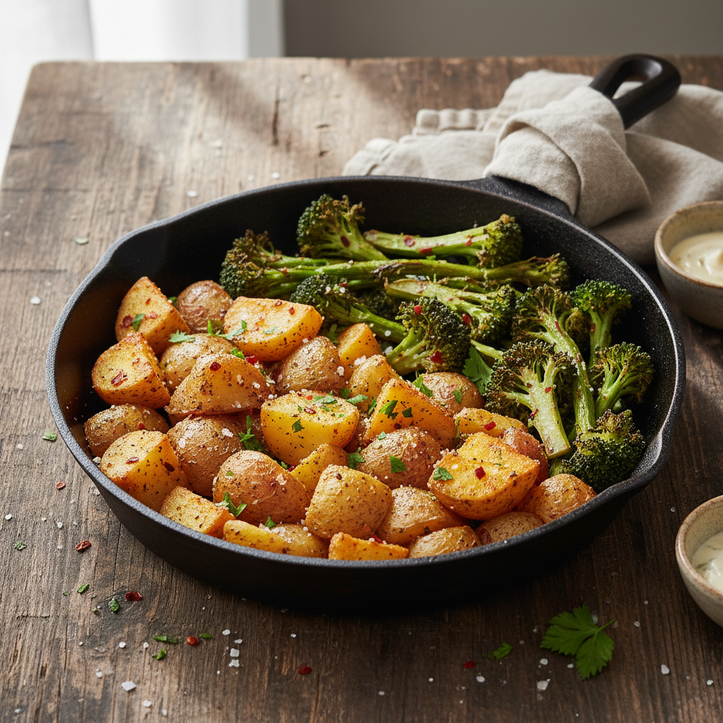Pommes de Terre Rôties aux Épices et Brocoli Croustillant