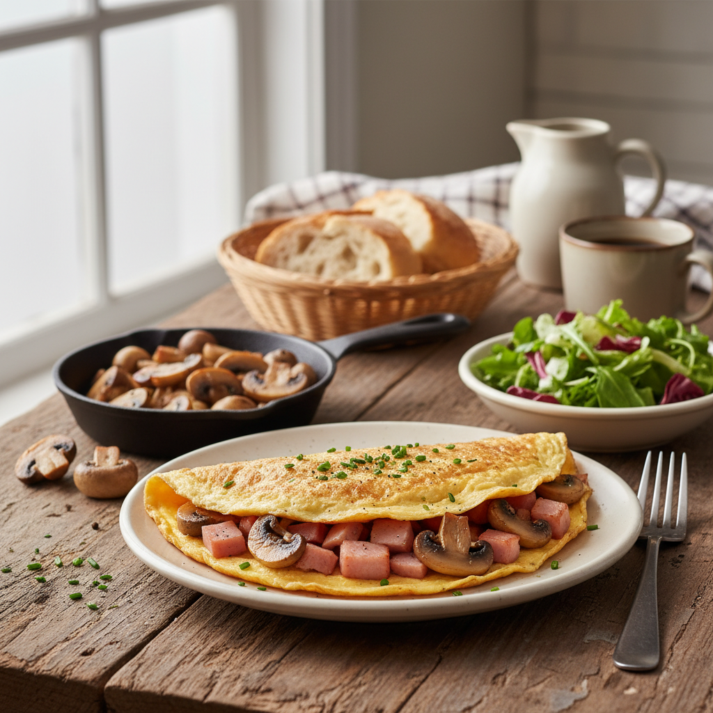 Omelette jambon-champignons