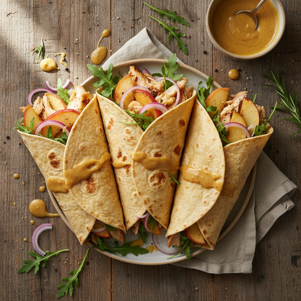 Wraps au poulet et pommes grillées avec sauce miel-moutarde