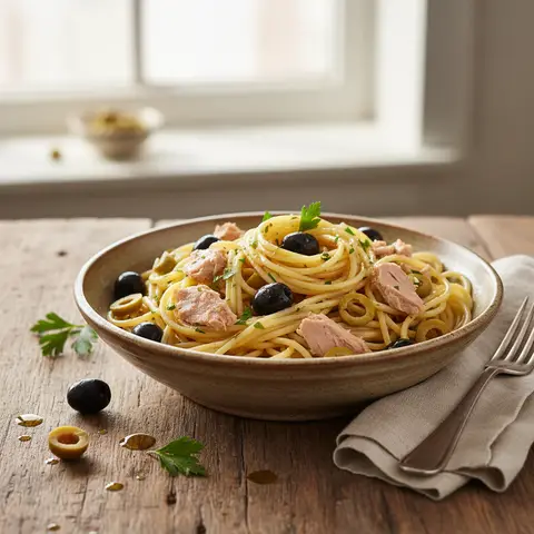 Spaghetti mit Thunfisch und Oliven