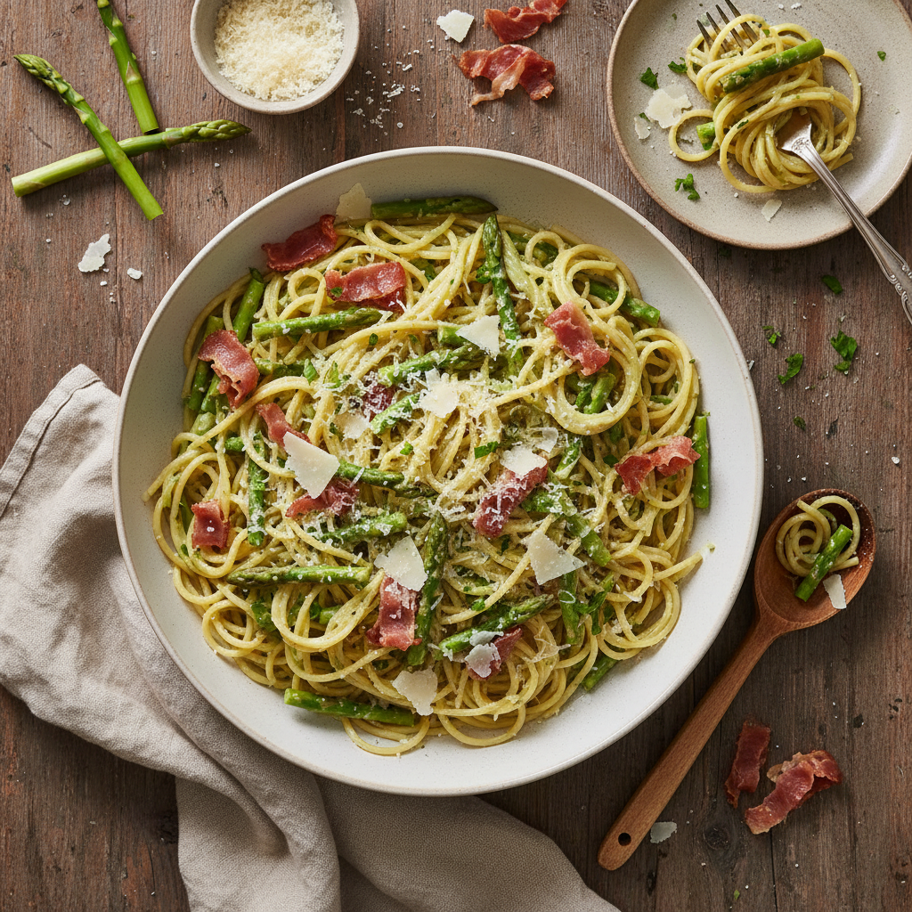 Pâtes Asperges et Jambon au Parmesan