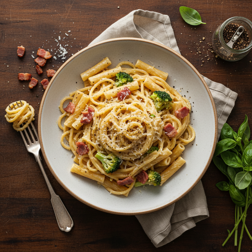 Pâtes Carbonara Crémeuse avec Brocoli