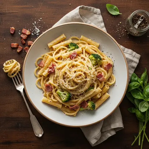 Cremige Carbonara-Pasta mit Brokkoli