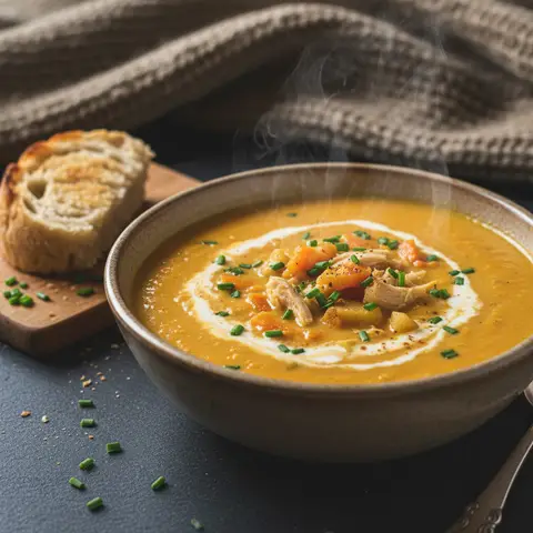 Cremige Karotten-Apfel-Hühner-Suppe