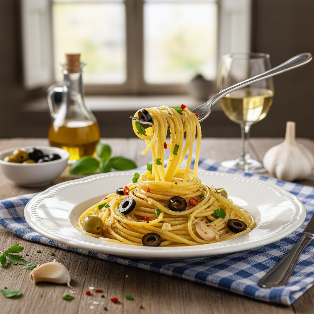 Spaghettis Aglio e Olio aux Olives