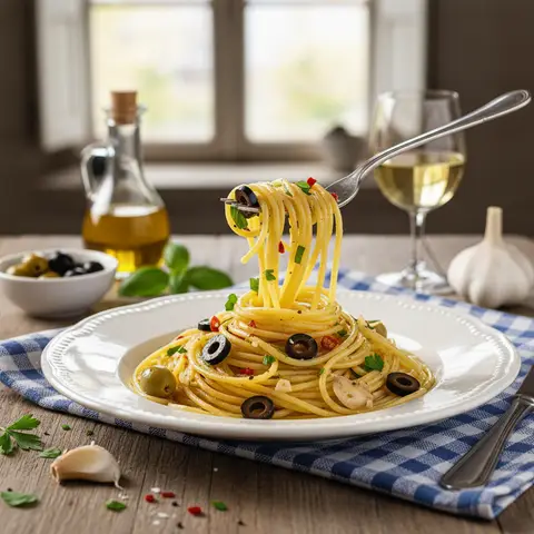 Spaghetti Aglio e Olio mit Oliven