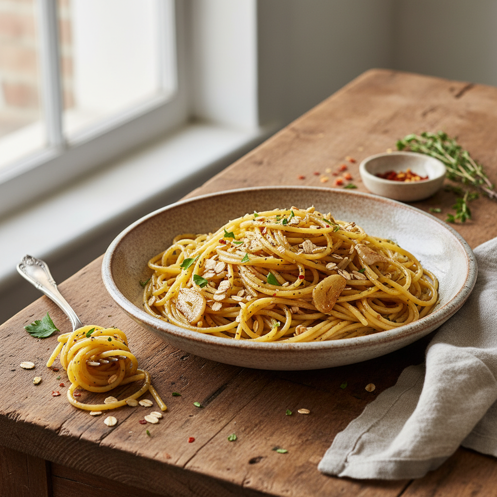 Spaghetti Aglio e Olio aux Flocons d'Avoine