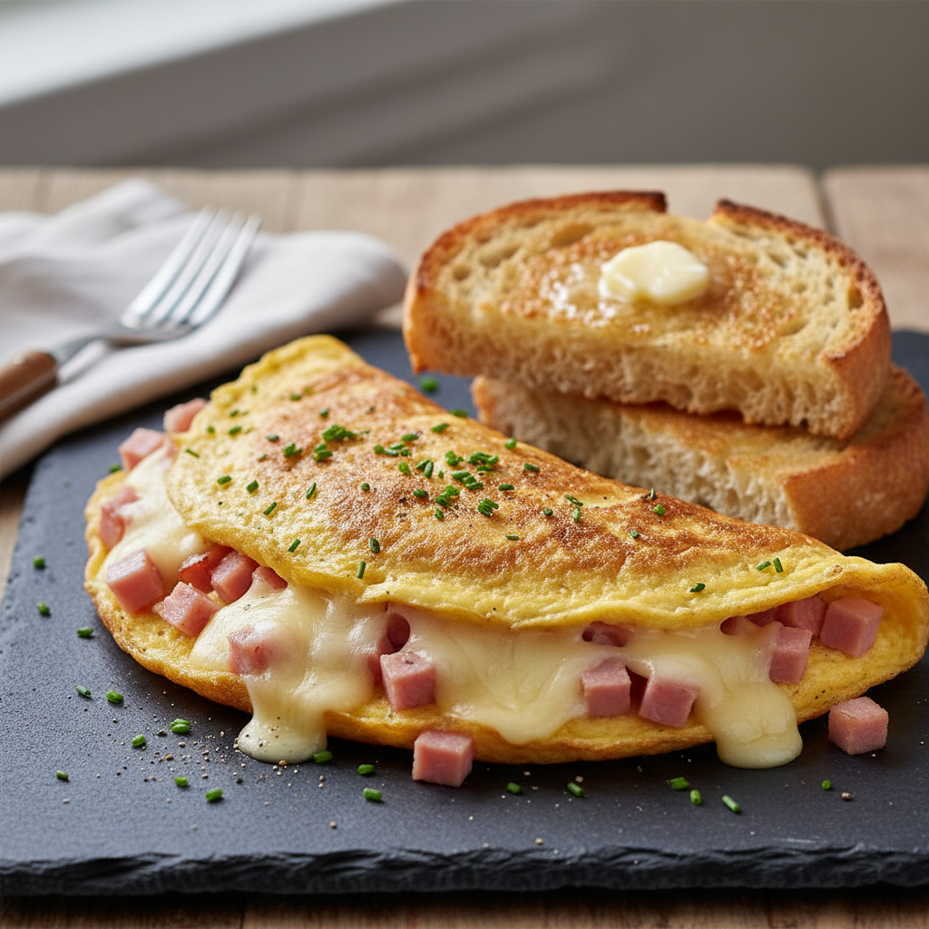 Omelette Jambon-Gruyère avec Pain Grillé