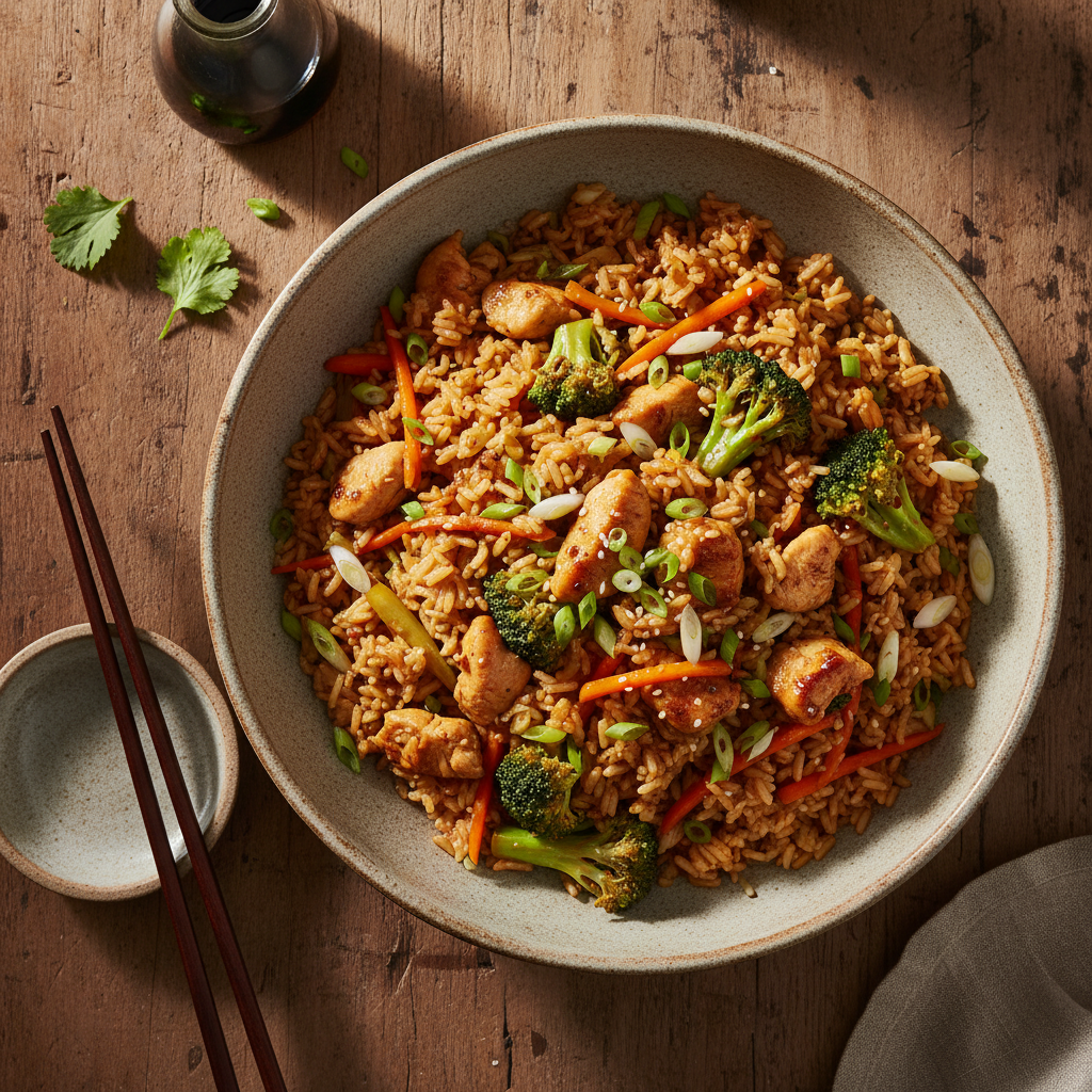 Riz sauté asiatique poulet-légumes