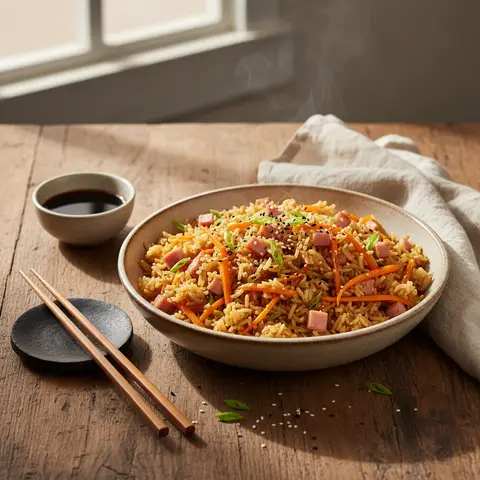 Stir-Fried Rice with Ham and Carrots