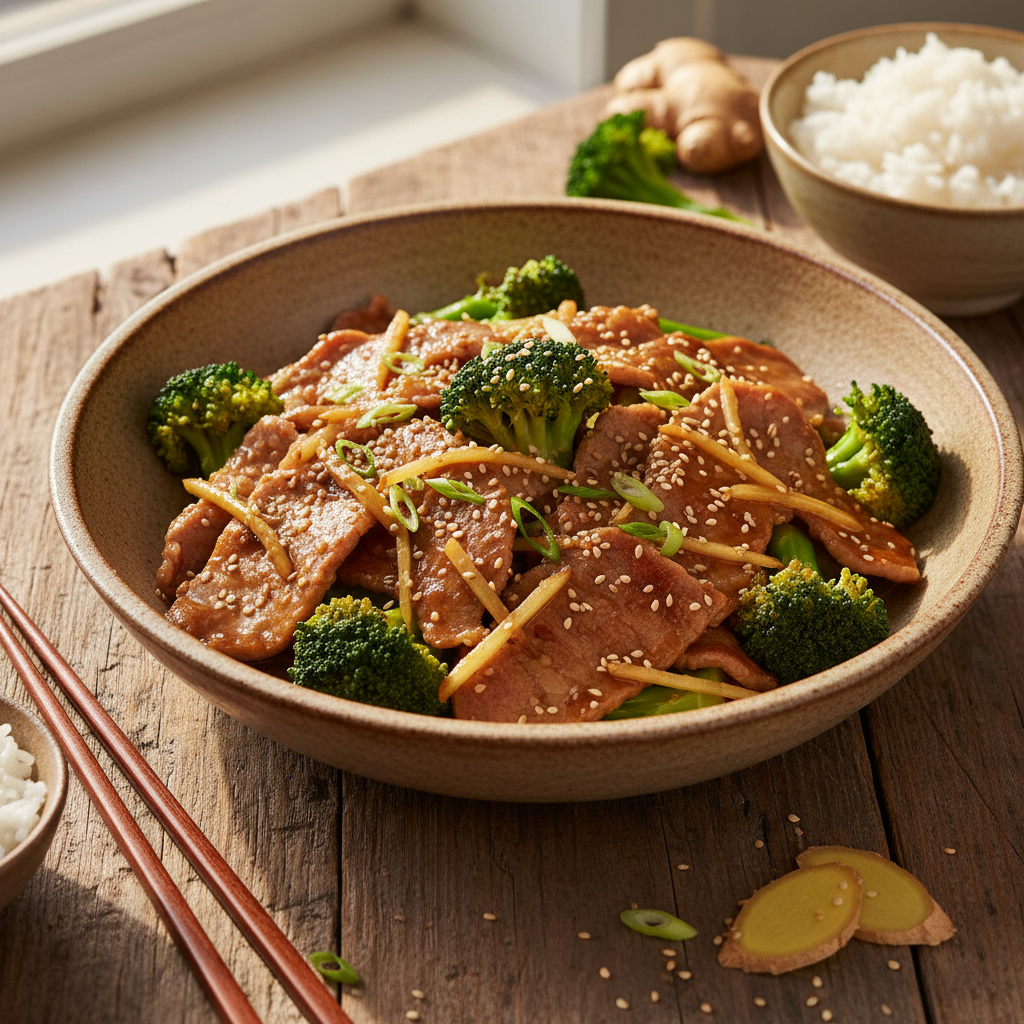 Saute de porc au gingembre et brocoli