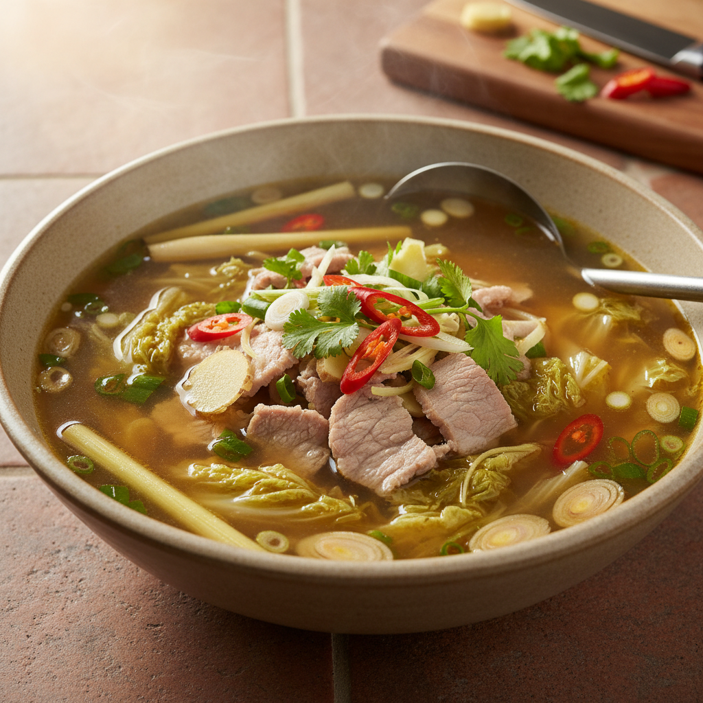 Bouillon thaï au porc et chou napa