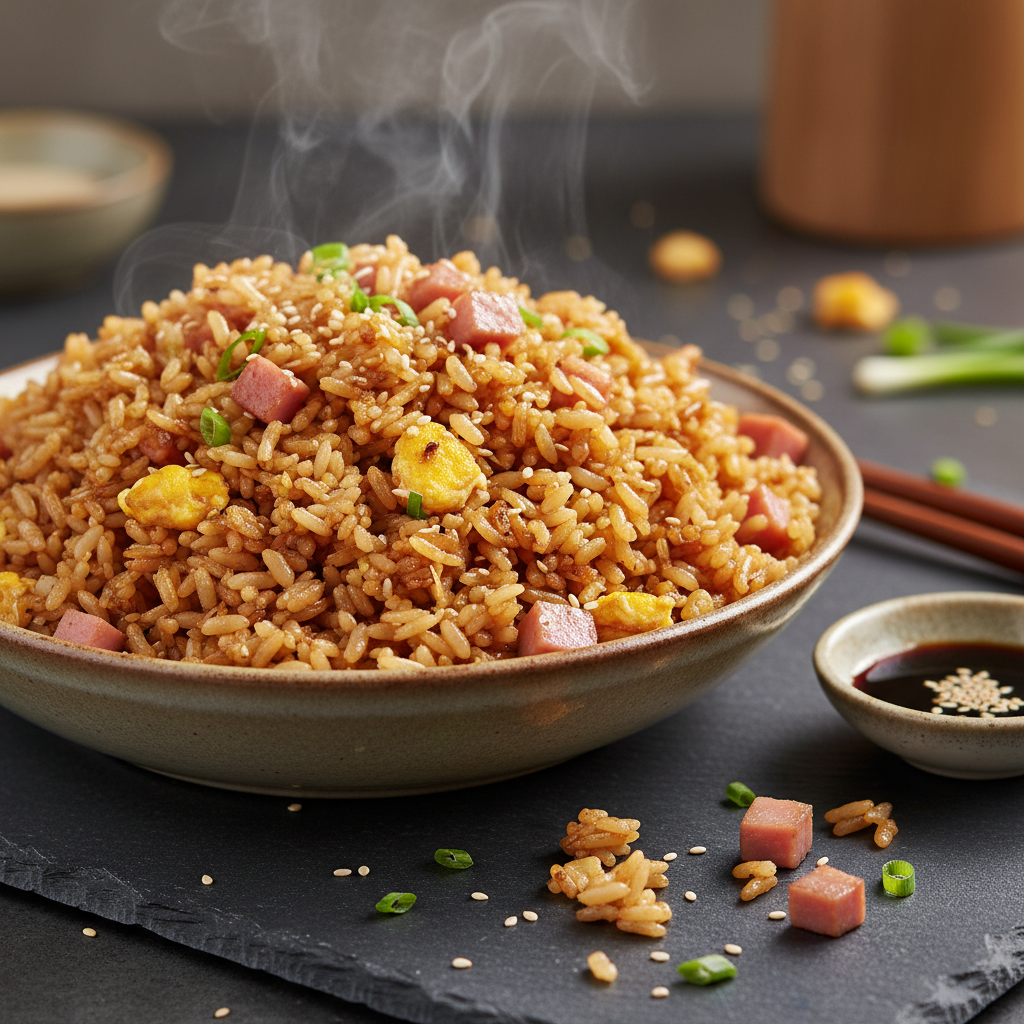 Riz Sauté Asiatique aux Œufs et Jambon