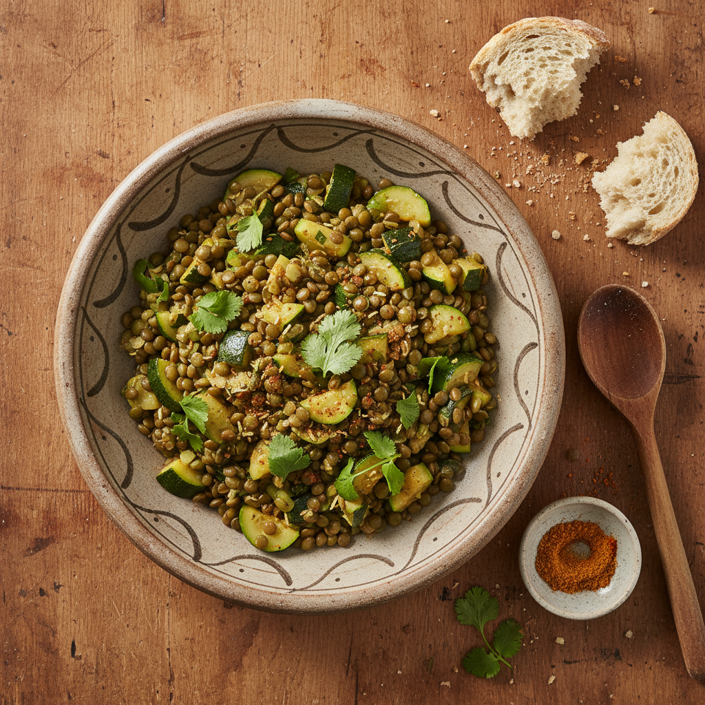 Sauté marocain de lentilles vertes aux courgettes