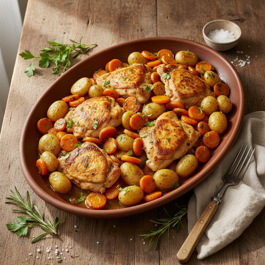 Poulet sauté aux carottes et pommes de terre