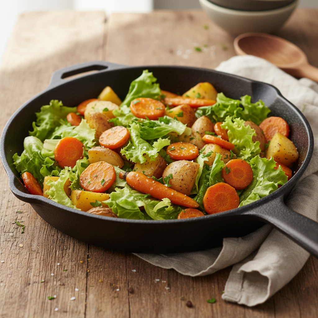 Poêlée de carottes, pommes de terre et salade sautée