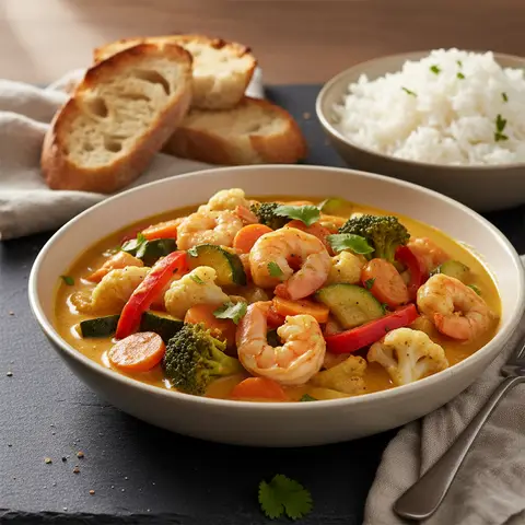 Curry mit Garnelen und Gemüse