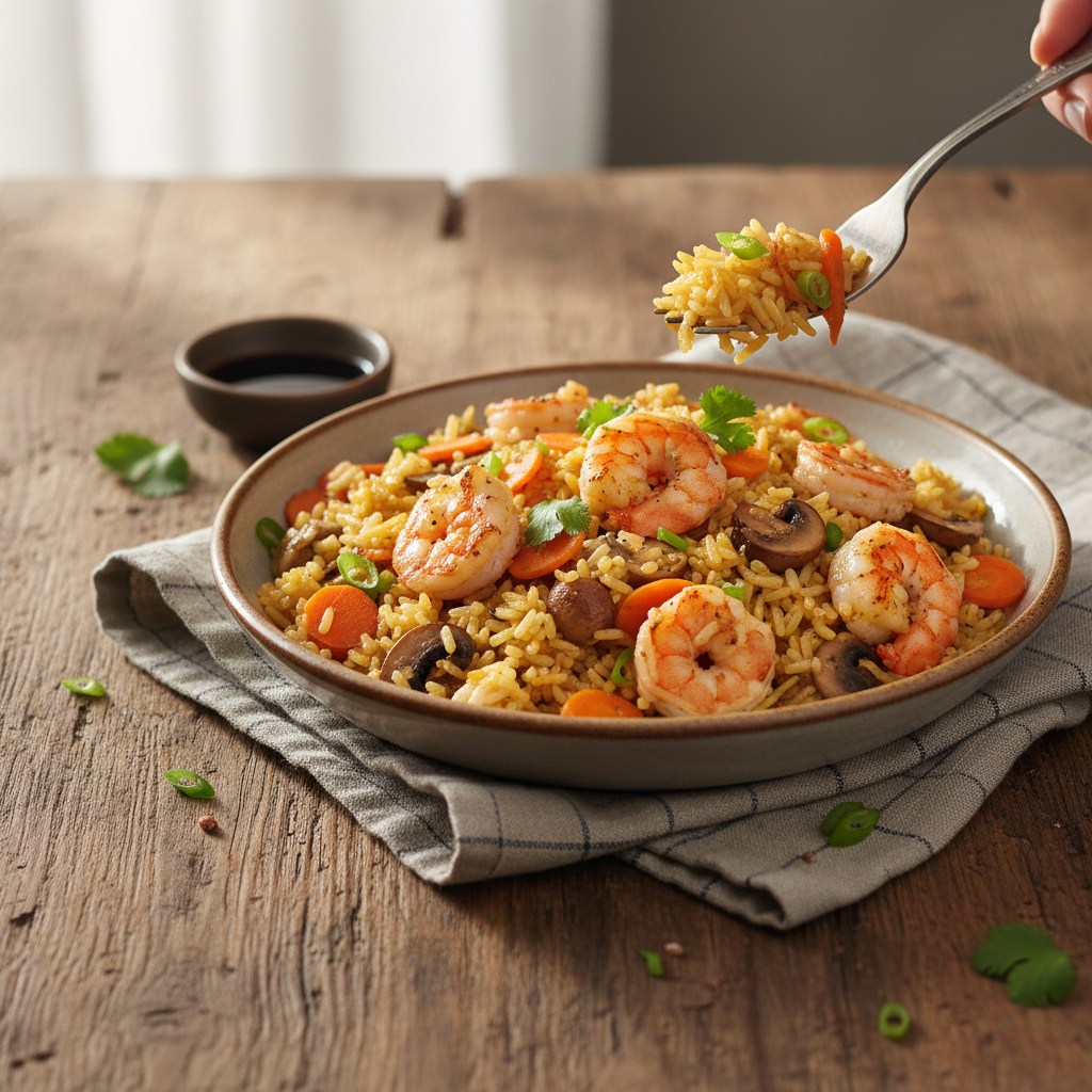 Riz sauté aux Crevettes et Légumes