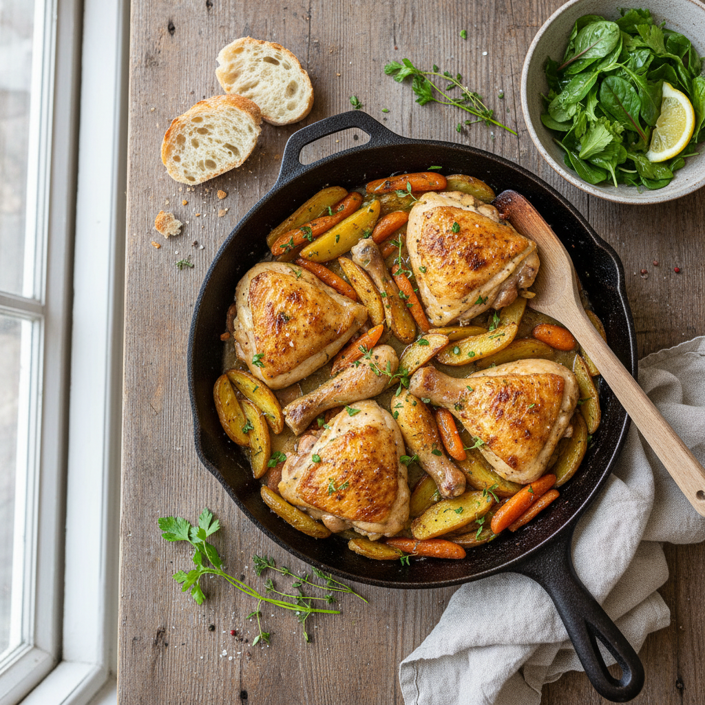 Poulet aux Carottes et Pommes de Terre à la Poêle