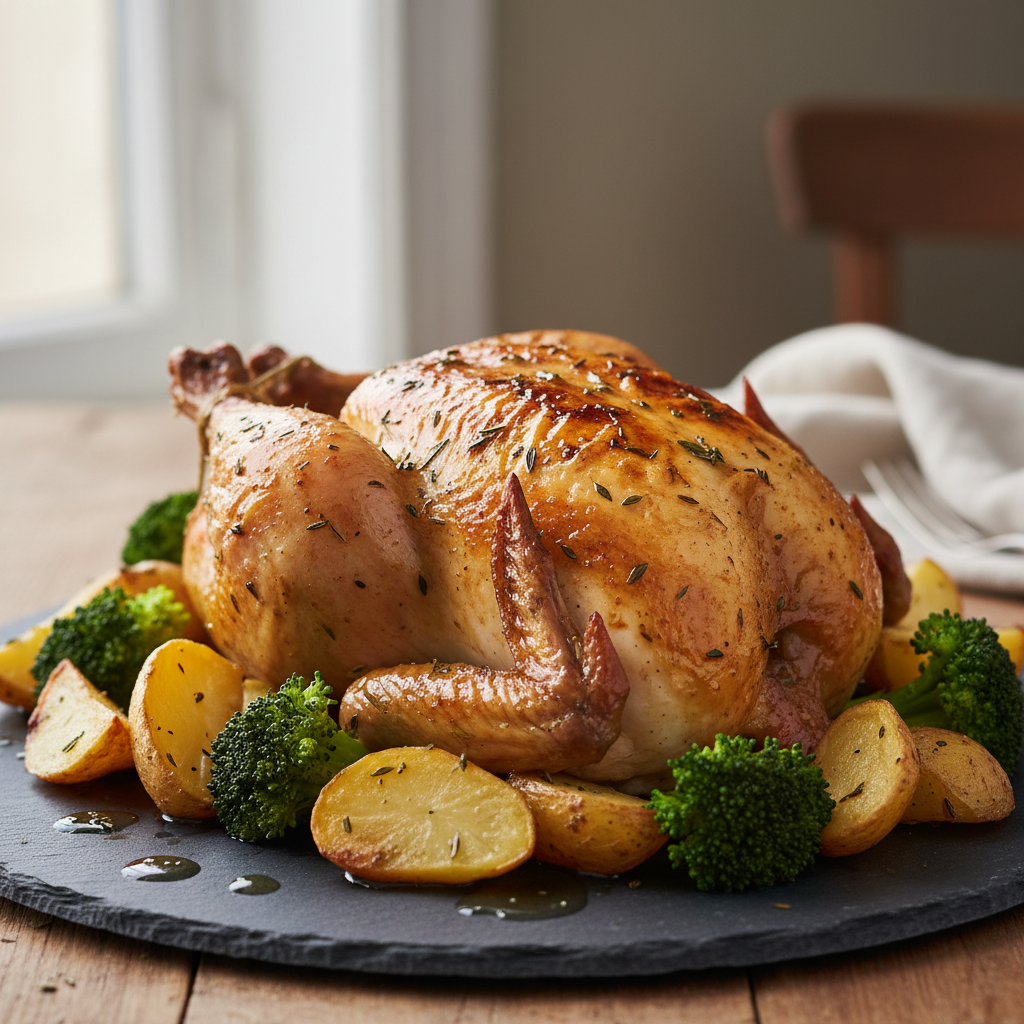 Poulet rôti aux pommes de terre et brocoli