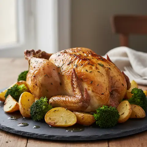 Roast Chicken with Potatoes and Broccoli