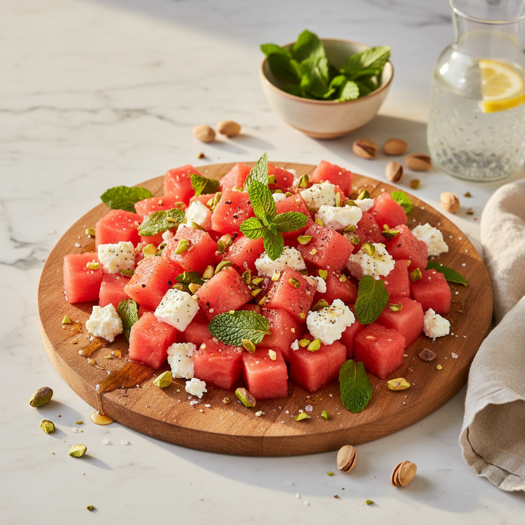 Salade pastèque & feta menthe pistaches
