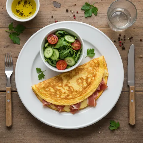 Schinken-Käse-Omelette mit einfachem Salat
