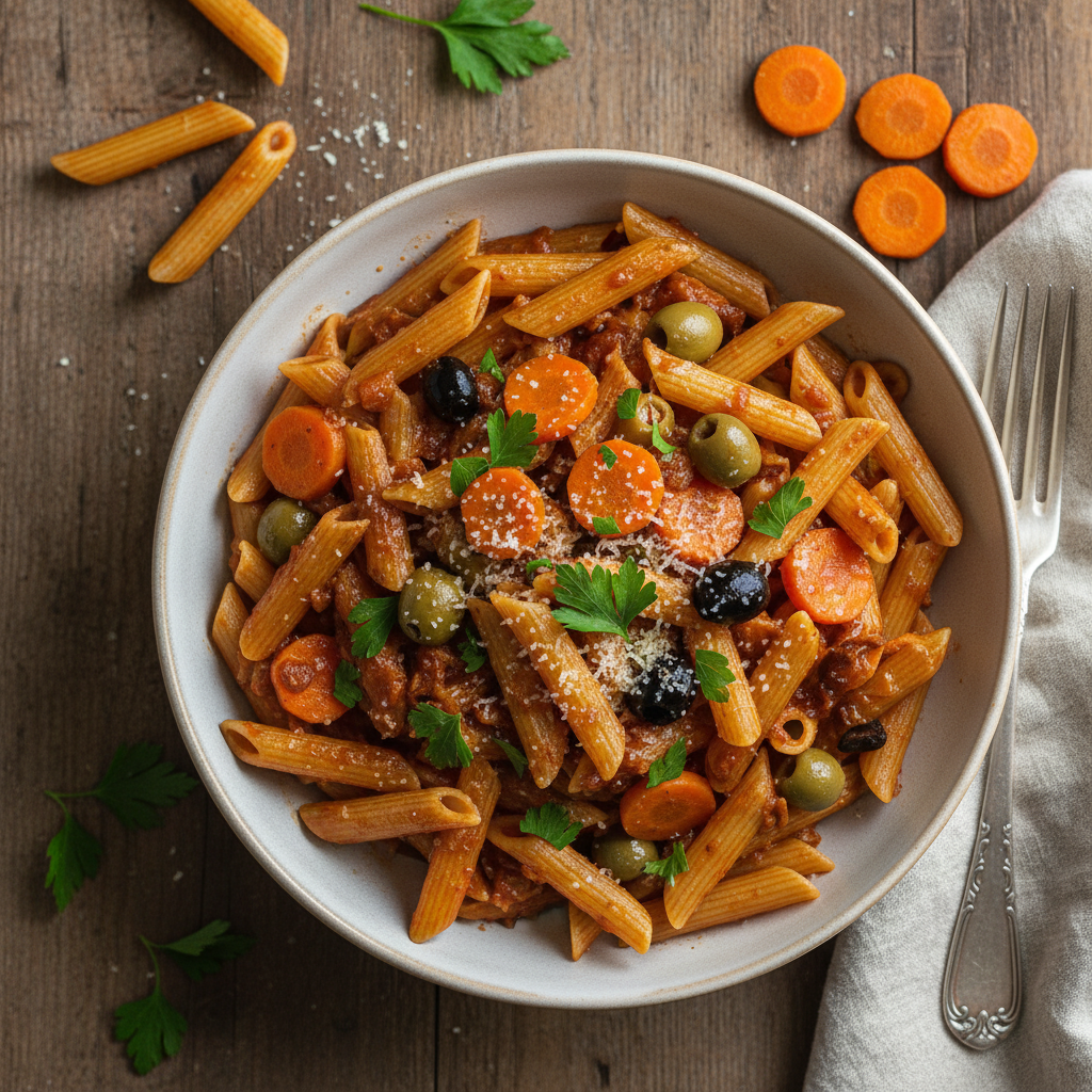 Penne aux carottes et olives