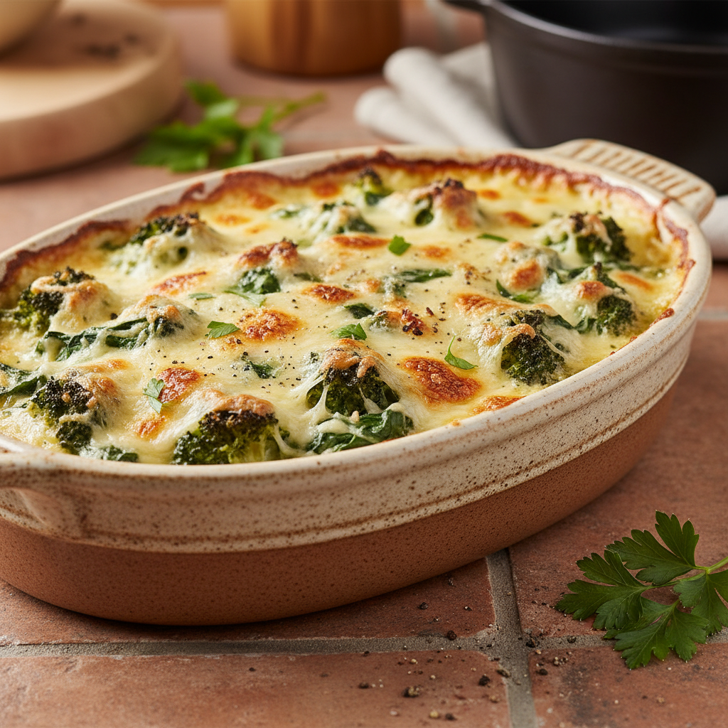 Gratin de Brocoli et Épinards au Gruyère
