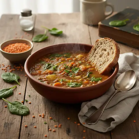 Linsen- und Spinatsuppe