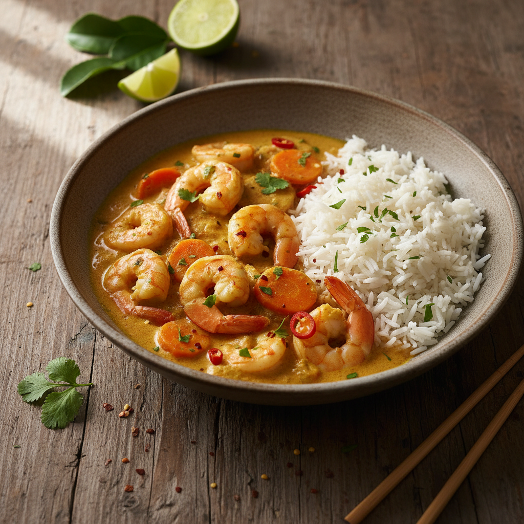 Curry de crevettes et riz