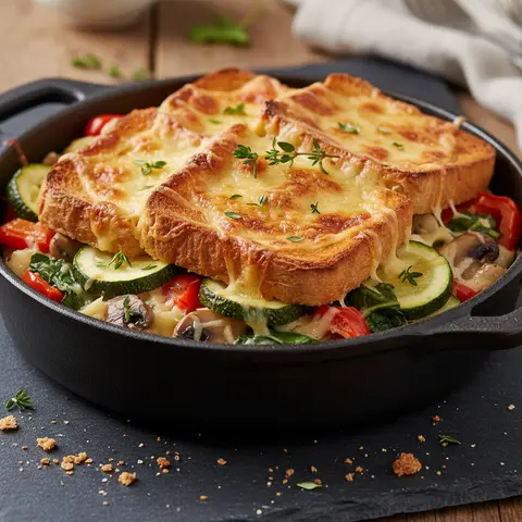 Gratin of White Bread with Gruyère and Vegetables