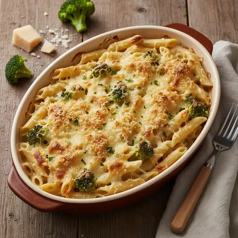 Pasta-Brokkoli-Gratin mit Parmesan