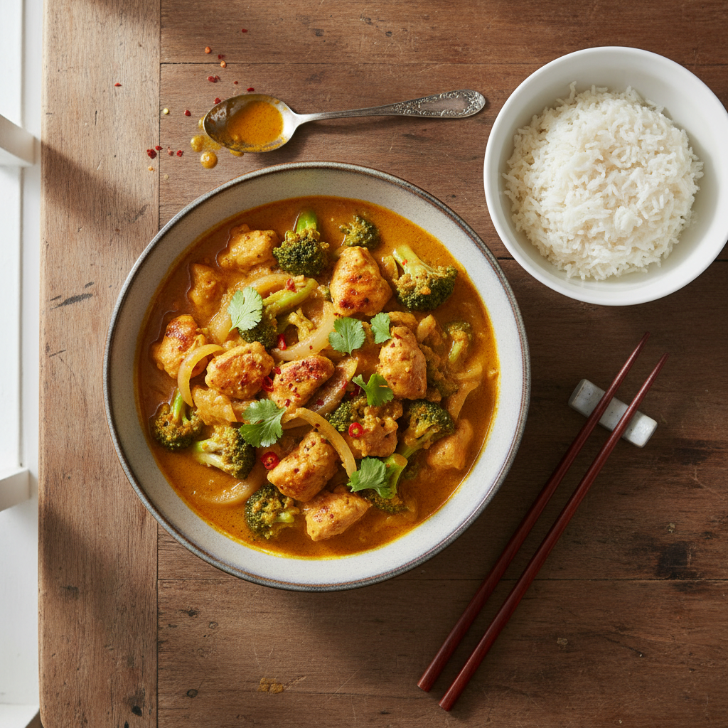 Curry asiatique poulet-brocoli riz
