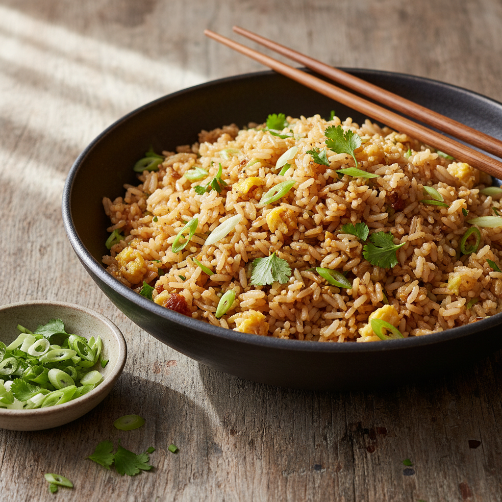 Wok de Riz Sauté aux Œufs et Herbes
