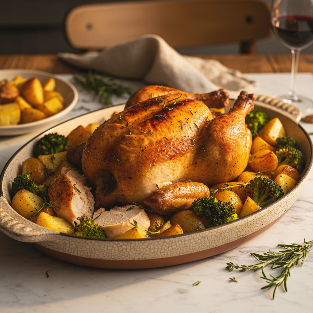 Poulet rôti aux pommes de terre et brocoli