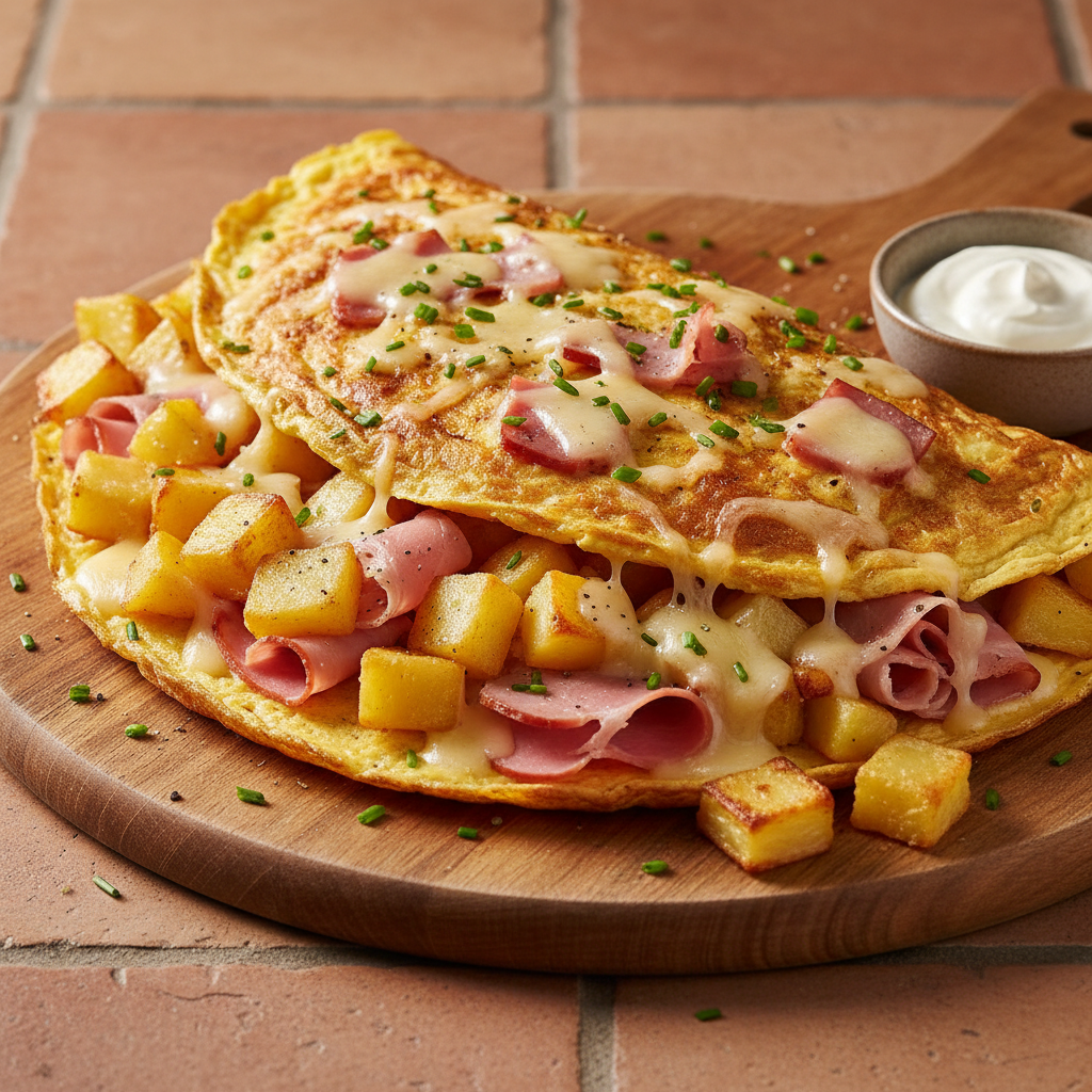 Omelette jambon fromage pommes de terre